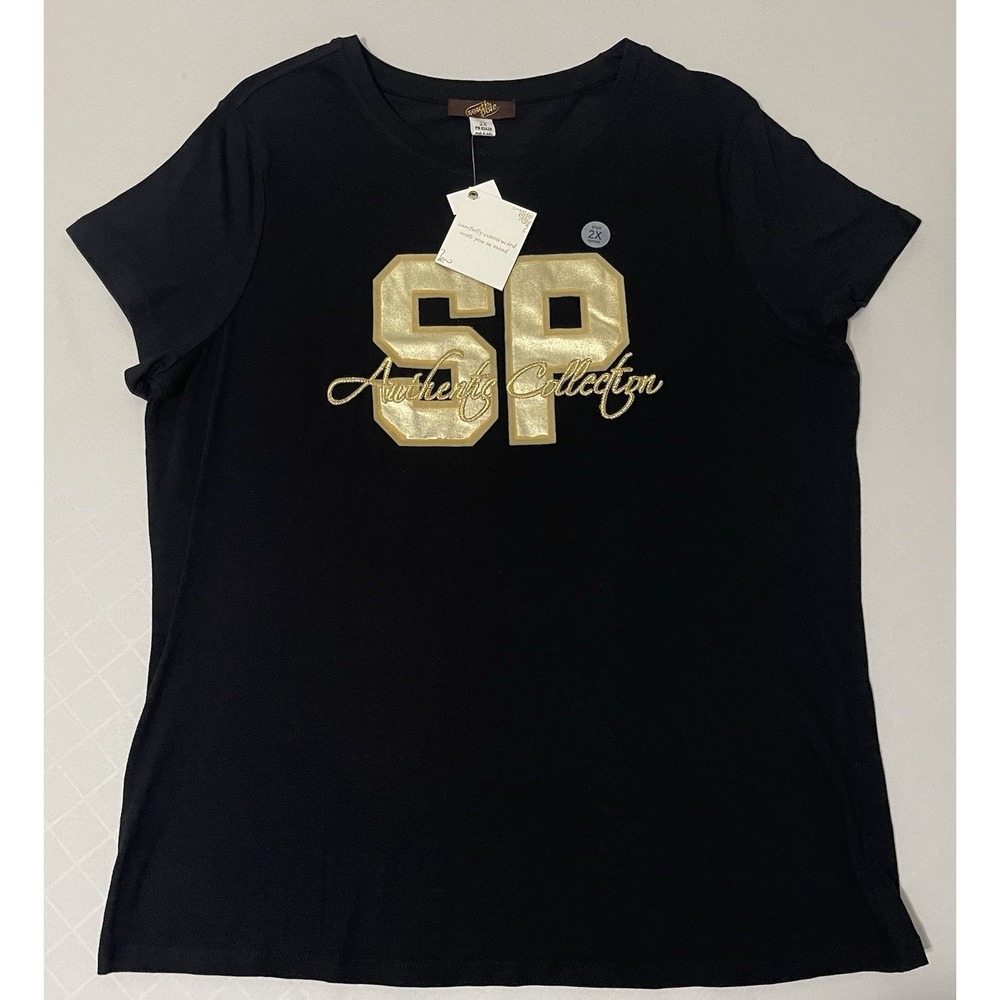 NWT Y2K South Pole Black Gold Graphic Baby Tee Logo Top Size 2XL